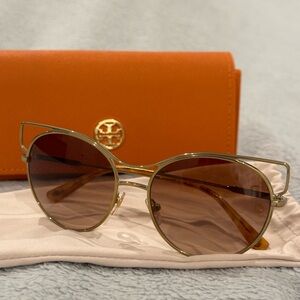 Tory Burch Wire-Rim Sunglasses in Gold (Style #TY6064)